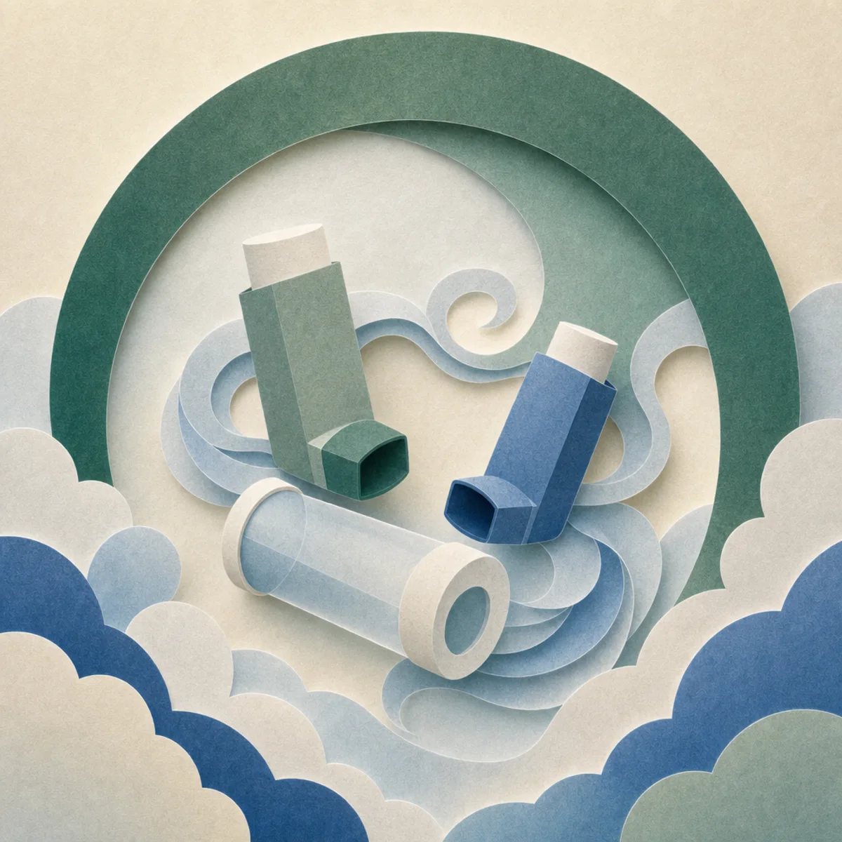 Paper inhaler-like forms arranged within a calm stream of air