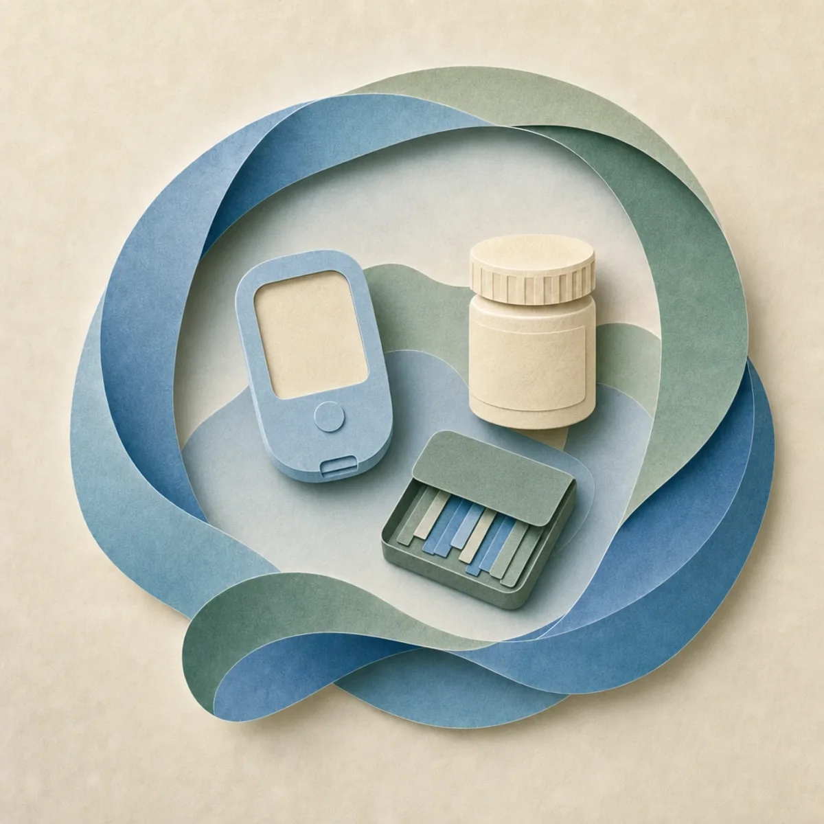 A rounded paper monitoring device and medicine forms arranged in a calm routine
