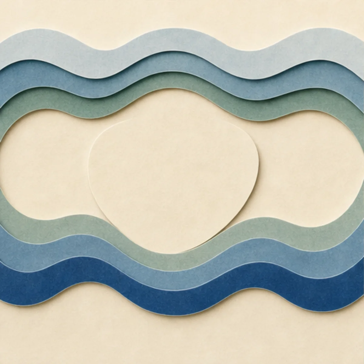 Evenly spaced paper waves settling around one stable warm centre