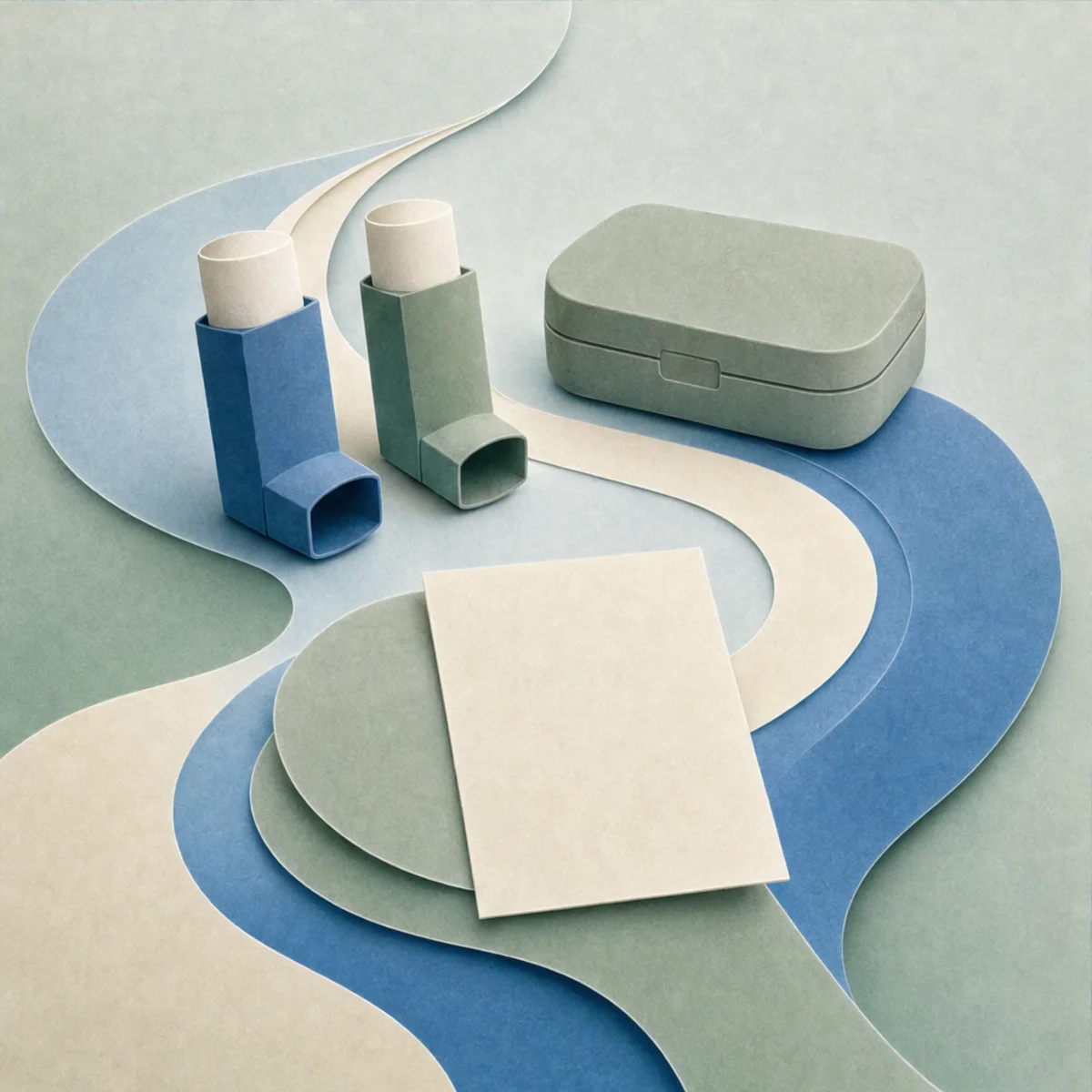 Paper inhaler forms and a blank travel card following a protected flowing route