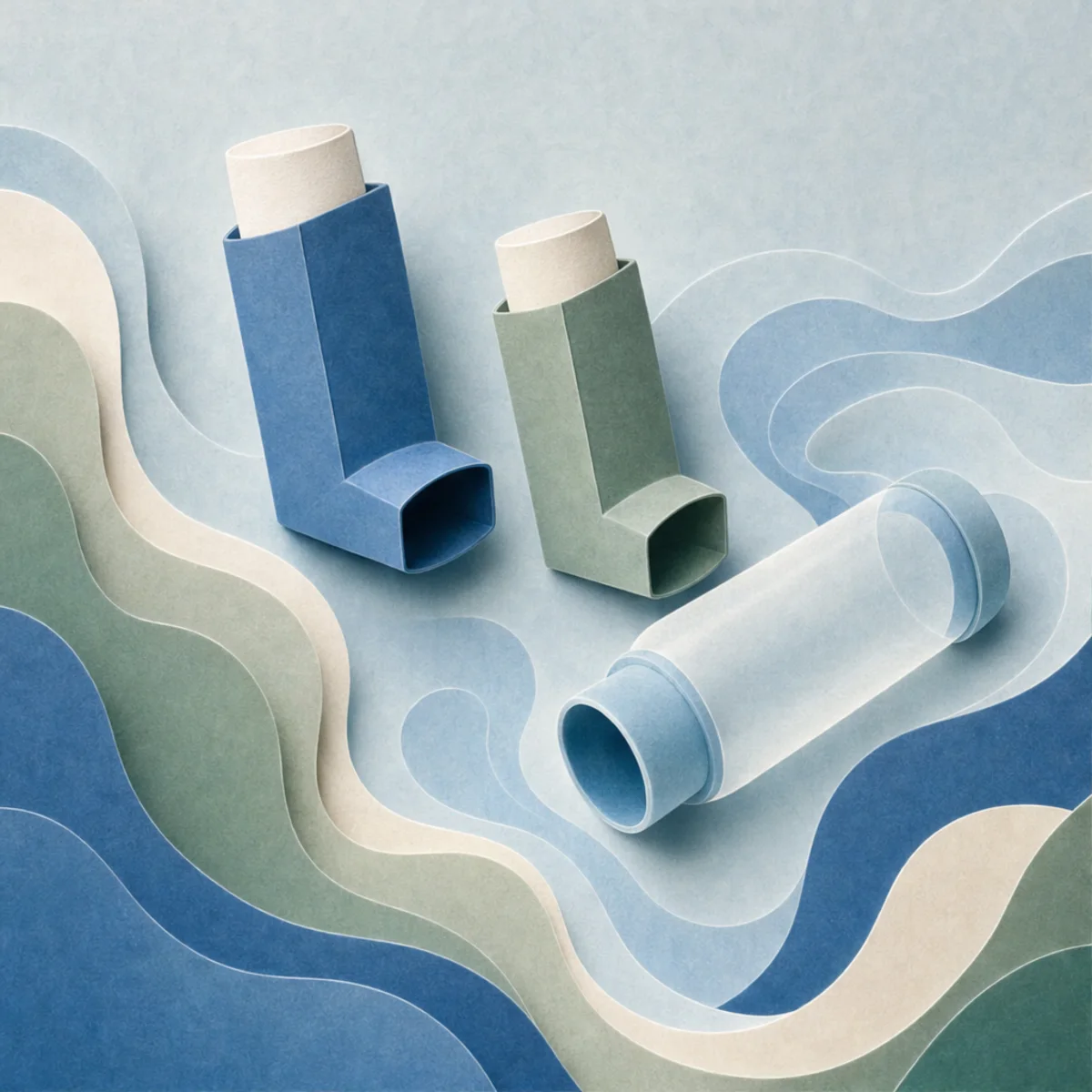 Simplified paper inhaler and spacer forms held within a calm stream of air