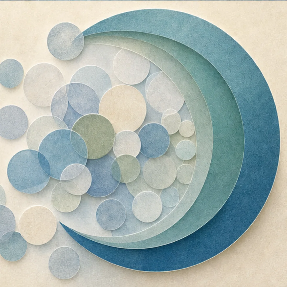 Translucent paper discs becoming ordered within a rounded enclosure
