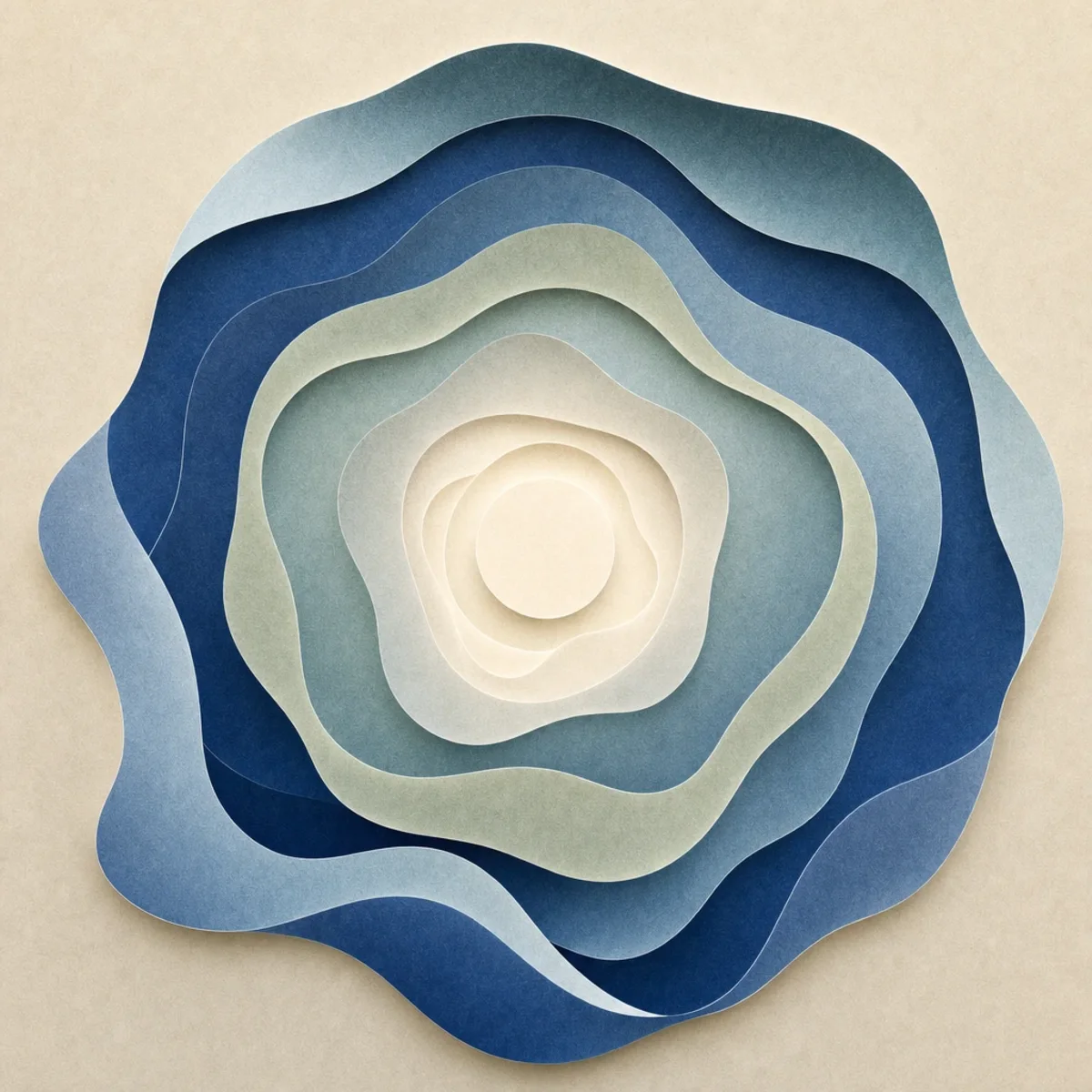Concentric paper waves settling around a calm cream focal point