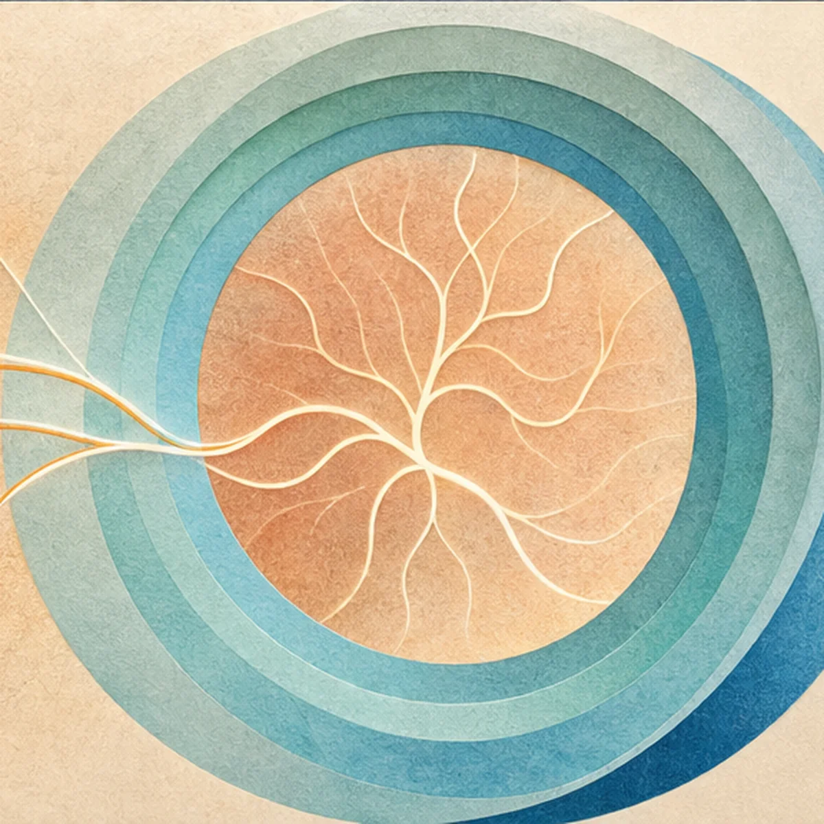 Branching lines becoming calm within concentric protective rings