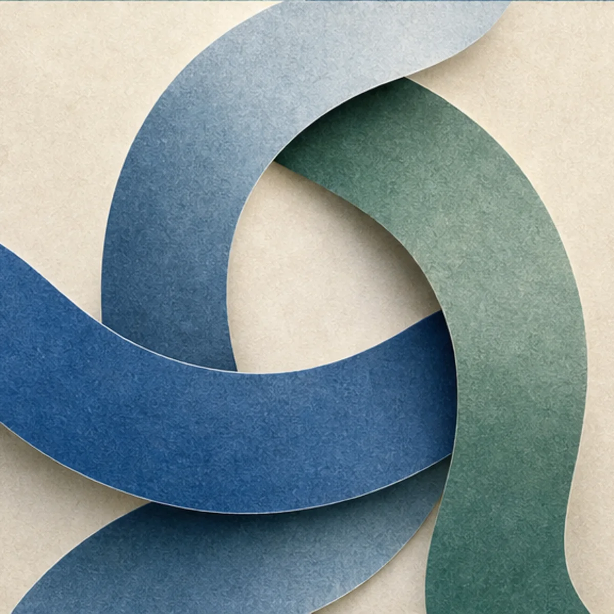 Three broad paper ribbons woven into one protective form